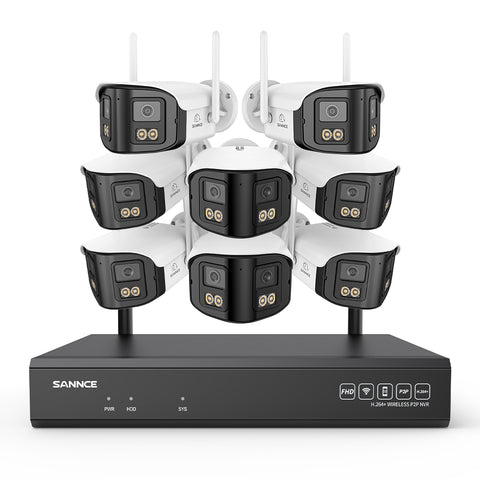 4MP 16-Kanal WLAN Überwachungssystem mit 8MP NVR, 8 Dual-Objektiv Kameras, 170° Weitwinkel, Farb-Nachtsicht, KI-Erkennung, Kompatibel mit Alexa