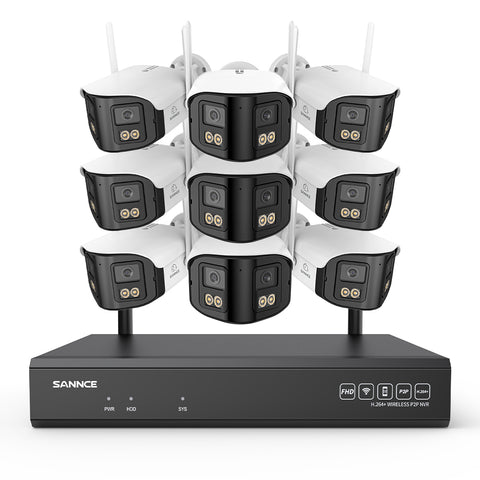 4MP 16-Kanal WLAN Überwachungssystem mit 8MP NVR, 9 Dual-Objektiv Kameras, 170° Weitwinkel, Farb-Nachtsicht, KI-Erkennung, Kompatibel mit Alexa