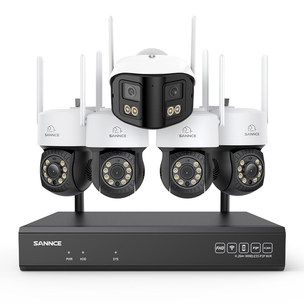 5MP 16-Kanal WLAN Überwachungssystem mit 8MP NVR, PT WiFi Kameras, KI-Personenerkennung, Audio, Alexa (4x PT + 1x Dual-Lens)