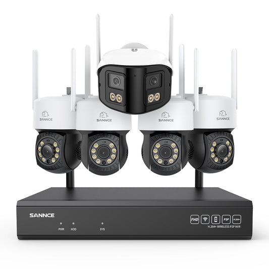 5MP 16-Kanal WLAN Überwachungssystem mit 8MP NVR, PT WiFi Kameras, KI-Personenerkennung, Audio, Alexa (4x PT + 1x Dual-Lens)