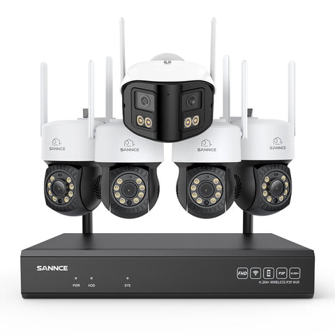 5MP 16-Kanal WLAN Überwachungssystem mit 8MP NVR, PT WiFi Kameras, KI-Personenerkennung, Audio, Alexa (4x PT + 1x Dual-Lens)