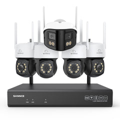 5MP 16-Kanal WLAN Überwachungssystem mit 8MP NVR, PT WiFi Kameras, KI-Personenerkennung, Audio, Alexa (4x PT + 1x Dual-Lens)