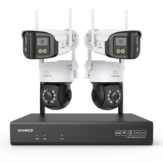 5MP 16-Kanal WLAN Überwachungssystem mit 8MP NVR, PT WiFi Kameras, KI-Personenerkennung, Audio, Alexa (2x PT + 2x Dual-Lens)