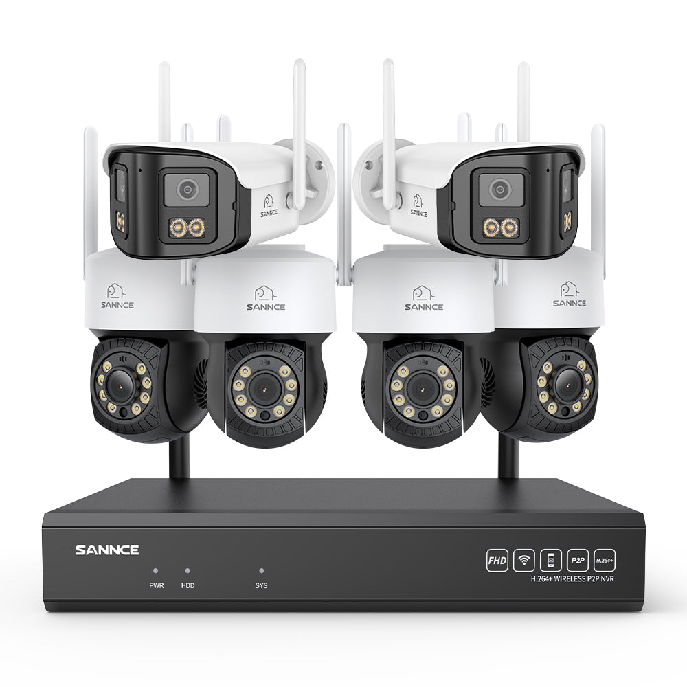 5MP 16-Kanal WLAN Überwachungssystem mit 8MP NVR, PT WiFi Kameras, KI-Personenerkennung, Audio, Alexa (2x PT + 4x Dual-Lens)