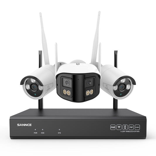 5MP 16-Kanal WLAN-Überwachungssystem mit 8MP NVR, KI-Personenerkennung, Alexa (1×4MP Dual-Objektiv + 2×3MP Kameras)