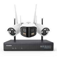 5MP 16-Kanal WLAN-Überwachungssystem mit 8MP NVR, KI-Personenerkennung, Alexa (1×4MP Dual-Objektiv + 2×3MP Kameras)