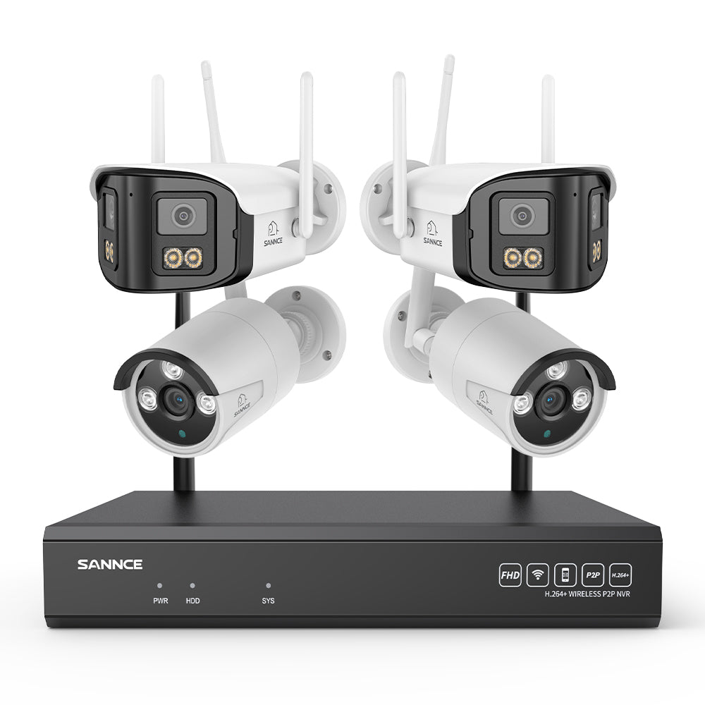 5MP 16-Kanal WLAN-Überwachungssystem mit 8MP NVR, KI-Personenerkennung, Alexa (2×4MP Dual-Objektiv + 2×3MP Kameras)