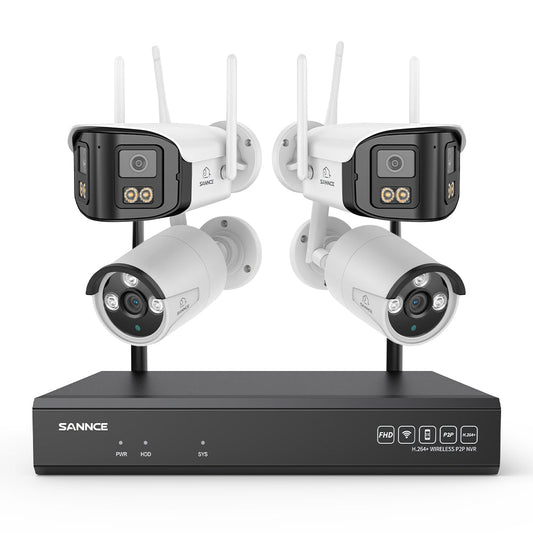 5MP 16-Kanal WLAN-Überwachungssystem mit 8MP NVR, KI-Personenerkennung, Alexa (2×4MP Dual-Objektiv + 2×3MP Kameras)