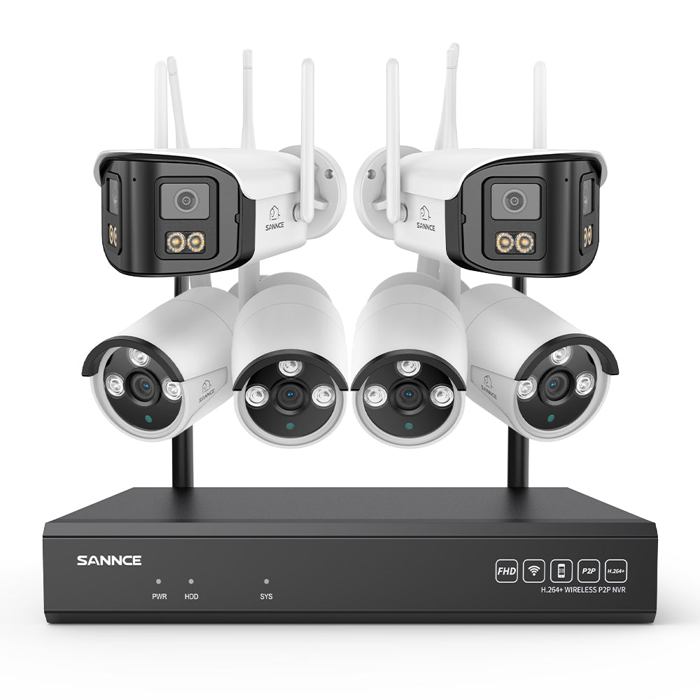 5MP 16-Kanal WLAN-Überwachungssystem mit 8MP NVR, KI-Personenerkennung, Alexa (2×4MP Dual-Objektiv + 4×3MP Kameras)