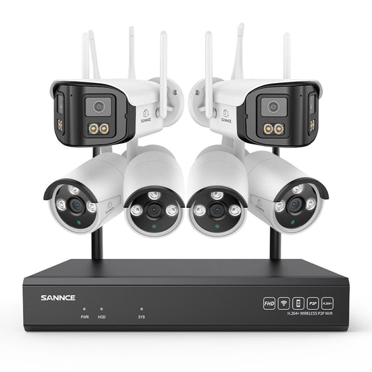 5MP 16-Kanal WLAN-Überwachungssystem mit 8MP NVR, KI-Personenerkennung, Alexa (2×4MP Dual-Objektiv + 4×3MP Kameras)