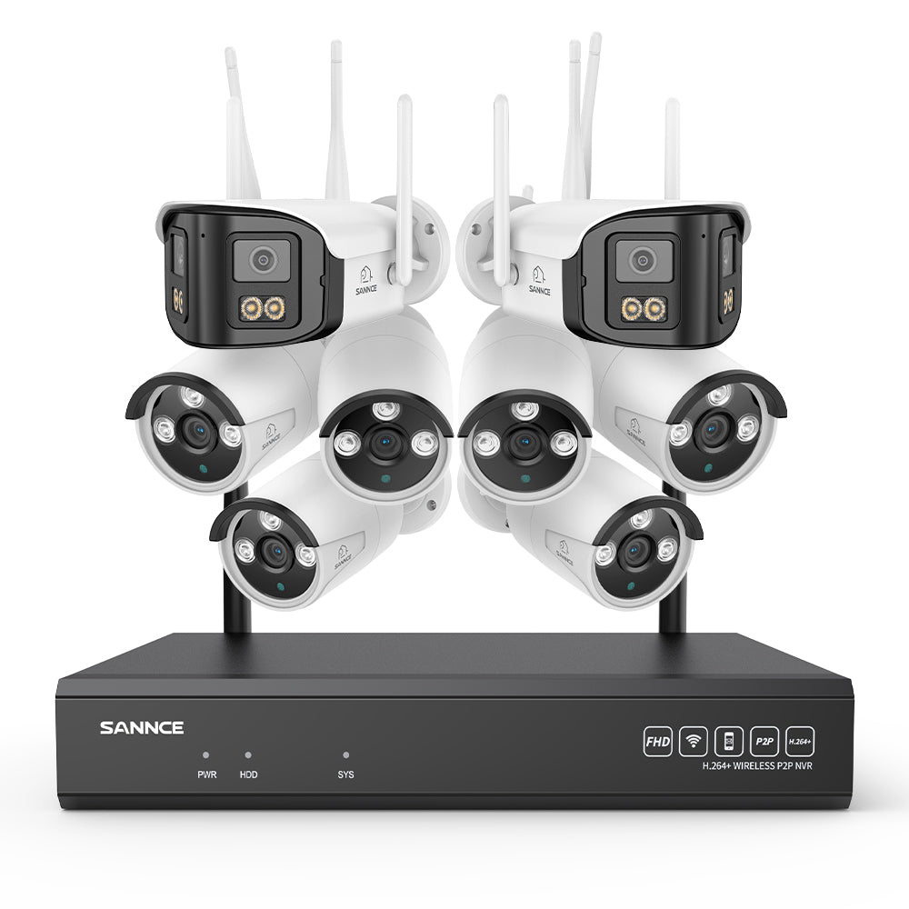 5MP 16-Kanal WLAN-Überwachungssystem mit 8MP NVR, KI-Personenerkennung, Alexa (2×4MP Dual-Objektiv + 6×3MP Kameras)