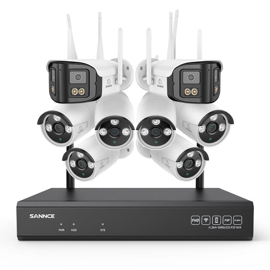 5MP 16-Kanal WLAN-Überwachungssystem mit 8MP NVR, KI-Personenerkennung, Alexa (2×4MP Dual-Objektiv + 6×3MP Kameras)