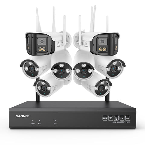 5MP 16-Kanal WLAN-Überwachungssystem mit 8MP NVR, KI-Personenerkennung, Alexa (2×4MP Dual-Objektiv + 6×3MP Kameras)