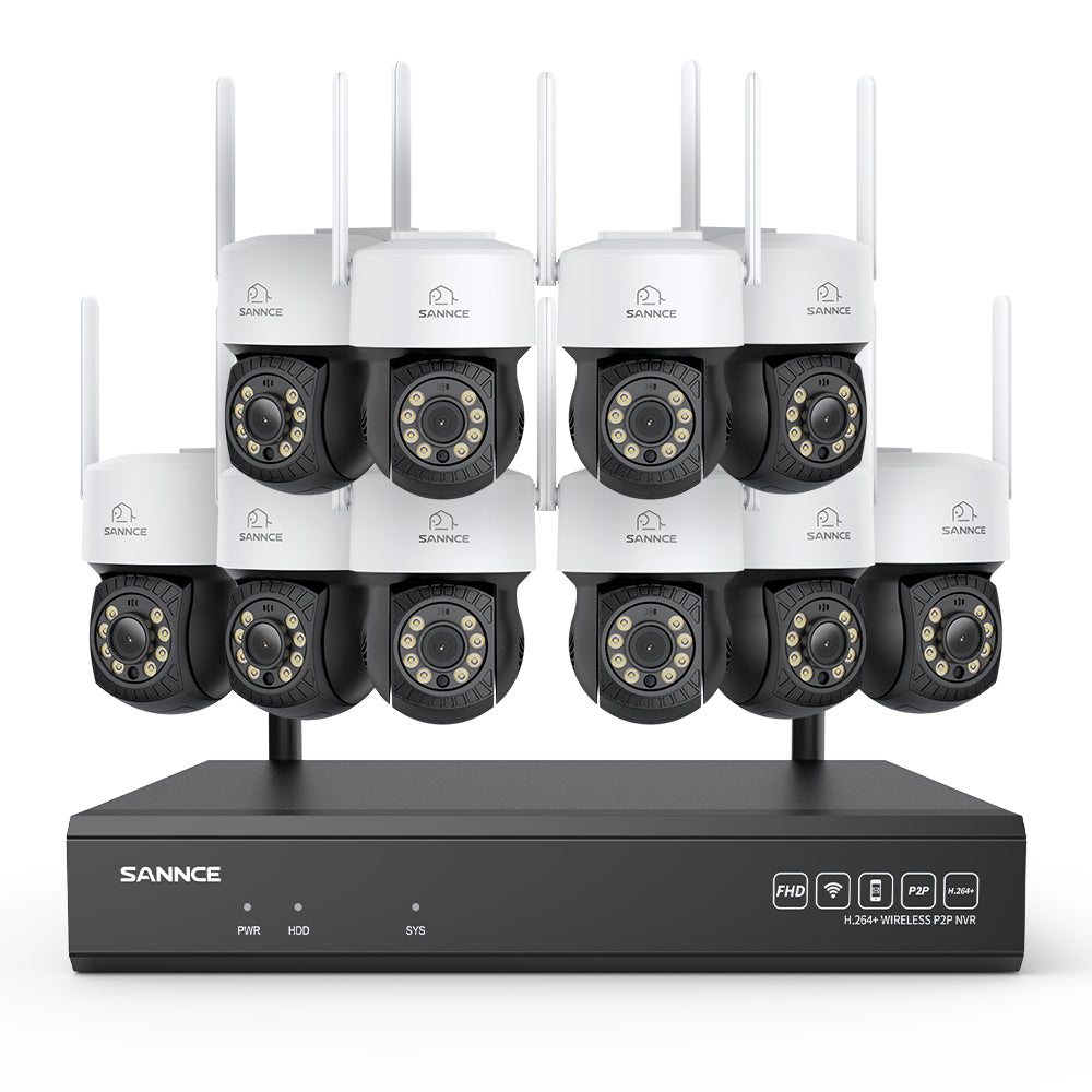 3MP 16-Kanal Kabelloses PT-Überwachungskamerasystem mit 8MP NVR, 10× WLAN-IP-Kameras mit Schwenk- & Neigefunktion, Audioaufzeichnung, KI-Personenerkennung, Alexa-kompatibel