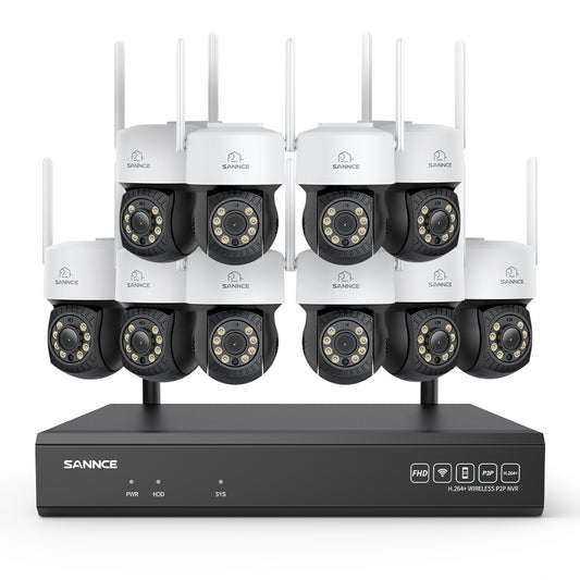 5MP 16-Kanal Kabelloses CCTV-PT-Kamerasystem mit 8MP NVR, 10× 5MP WLAN-IP-Kameras mit Schwenk- & Neigefunktion, Audioaufzeichnung, KI-Personenerkennung, Alexa-kompatibel