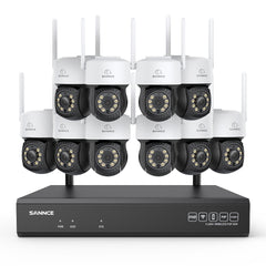 3MP 16-Kanal Kabelloses PT-Überwachungskamerasystem mit 8MP NVR, 10× WLAN-IP-Kameras mit Schwenk- & Neigefunktion, Audioaufzeichnung, KI-Personenerkennung, Alexa-kompatibel