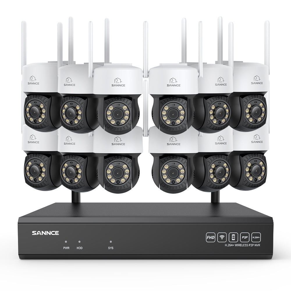 3MP 16-Kanal Kabelloses CCTV-PT-Kamerasystem mit 8MP NVR, 12× 3MP WLAN-IP-Kameras mit Schwenk- & Neigefunktion, Audioaufzeichnung, KI-Personenerkennung, Alexa-kompatibel