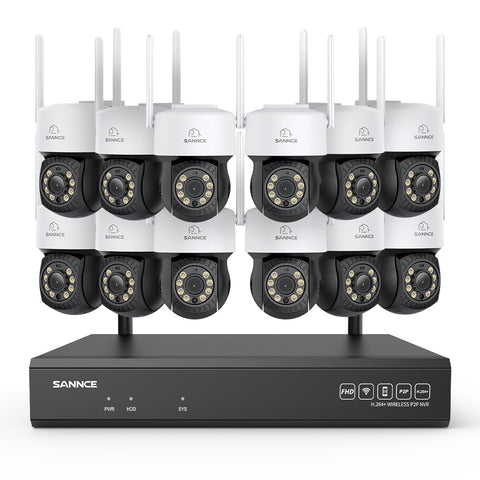 3MP 16-Kanal Kabelloses CCTV-PT-Kamerasystem mit 8MP NVR, 12× 3MP WLAN-IP-Kameras mit Schwenk- & Neigefunktion, Audioaufzeichnung, KI-Personenerkennung, Alexa-kompatibel