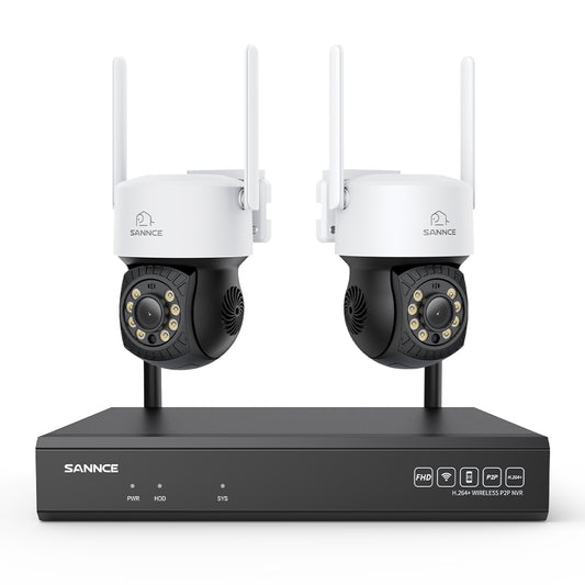 3MP 16-Kanal Kabelloses CCTV-PT-Kamerasystem mit 8MP NVR, 2× 3MP WLAN-IP-Kameras mit Schwenk- & Neigefunktion, Audioaufzeichnung, KI-Personenerkennung, Alexa-kompatibel