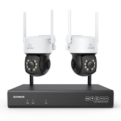 3MP 16-Kanal Kabelloses CCTV-PT-Kamerasystem mit 8MP NVR, 2× 3MP WLAN-IP-Kameras mit Schwenk- & Neigefunktion, Audioaufzeichnung, KI-Personenerkennung, Alexa-kompatibel