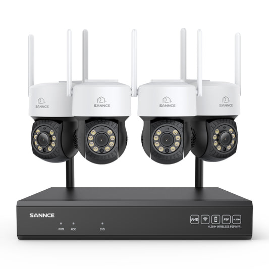 3MP 16-Kanal Kabelloses CCTV-PT-Kamerasystem mit 8MP NVR, 4× 3MP WLAN-IP-Kameras mit Schwenk- & Neigefunktion, Audioaufzeichnung, KI-Personenerkennung, Alexa-kompatibel