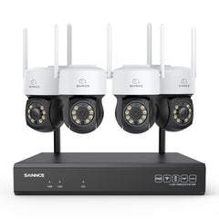 3MP 16-Kanal Kabelloses CCTV-PT-Kamerasystem mit 8MP NVR, 4× 3MP WLAN-IP-Kameras mit Schwenk- & Neigefunktion, Audioaufzeichnung, KI-Personenerkennung, Alexa-kompatibel