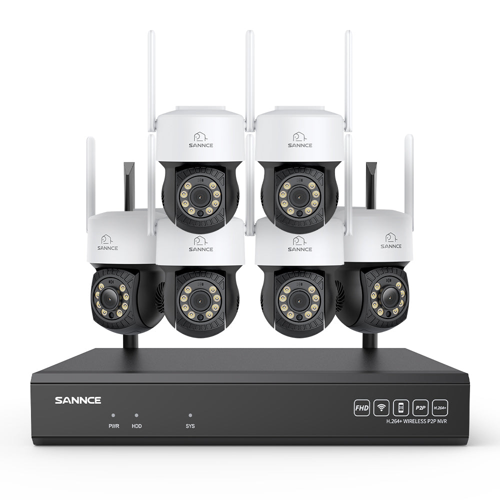 3MP 16-Kanal Kabelloses CCTV-PT-Kamerasystem mit 8MP NVR, 6× 3MP WLAN-IP-Kameras mit Schwenk- & Neigefunktion, Audioaufzeichnung, KI-Personenerkennung, Alexa-kompatibel