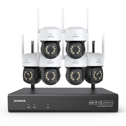 3MP 16-Kanal Kabelloses CCTV-PT-Kamerasystem mit 8MP NVR, 6× 3MP WLAN-IP-Kameras mit Schwenk- & Neigefunktion, Audioaufzeichnung, KI-Personenerkennung, Alexa-kompatibel