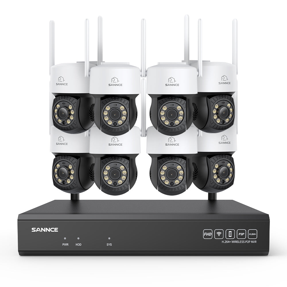 3MP 16-Kanal Kabelloses CCTV-PT-Kamerasystem mit 8MP NVR, 8× 3MP WLAN-IP-Kameras mit Schwenk- & Neigefunktion, Audioaufzeichnung, KI-Personenerkennung, Alexa-kompatibel