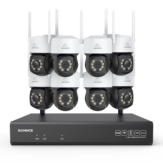 3MP 16-Kanal Kabelloses CCTV-PT-Kamerasystem mit 8MP NVR, 8× 3MP WLAN-IP-Kameras mit Schwenk- & Neigefunktion, Audioaufzeichnung, KI-Personenerkennung, Alexa-kompatibel