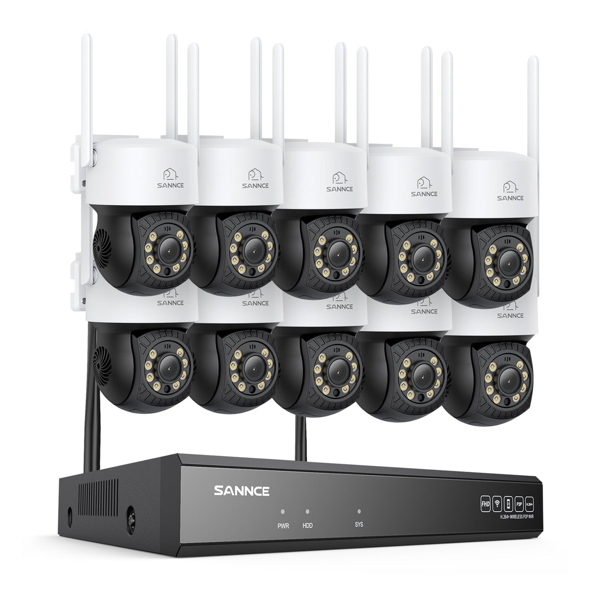 5MP 16-Kanal Kabelloses CCTV-PT-Kamerasystem mit 8MP NVR, 10× 5MP WLAN-IP-Kameras mit Schwenk- & Neigefunktion, Audioaufzeichnung, KI-Personenerkennung, Alexa-kompatibel