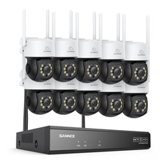 5MP 16-Kanal Kabelloses CCTV-PT-Kamerasystem mit 8MP NVR, 10× 5MP WLAN-IP-Kameras mit Schwenk- & Neigefunktion, Audioaufzeichnung, KI-Personenerkennung, Alexa-kompatibel