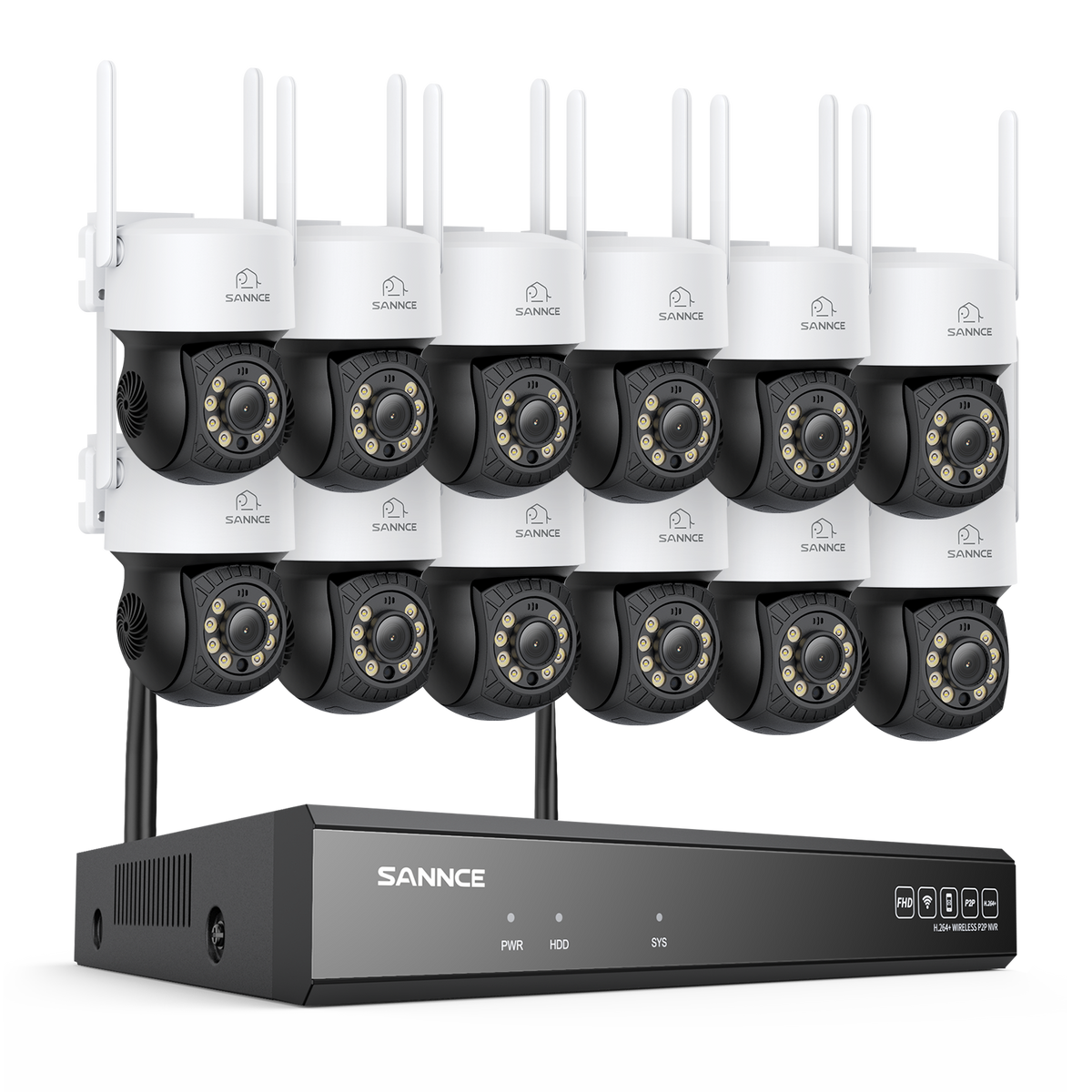 5MP 16-Kanal Kabelloses CCTV-PT-Kamerasystem mit 8MP NVR, 12× 5MP WLAN-IP-Kameras mit Schwenk- & Neigefunktion, Audioaufzeichnung, KI-Personenerkennung, Alexa-kompatibel