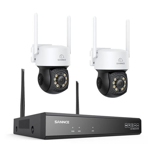 3MP 16-Kanal Kabelloses CCTV-PT-Kamerasystem mit 8MP NVR, 2× 3MP WLAN-IP-Kameras mit Schwenk- & Neigefunktion, Audioaufzeichnung, KI-Personenerkennung, Alexa-kompatibel