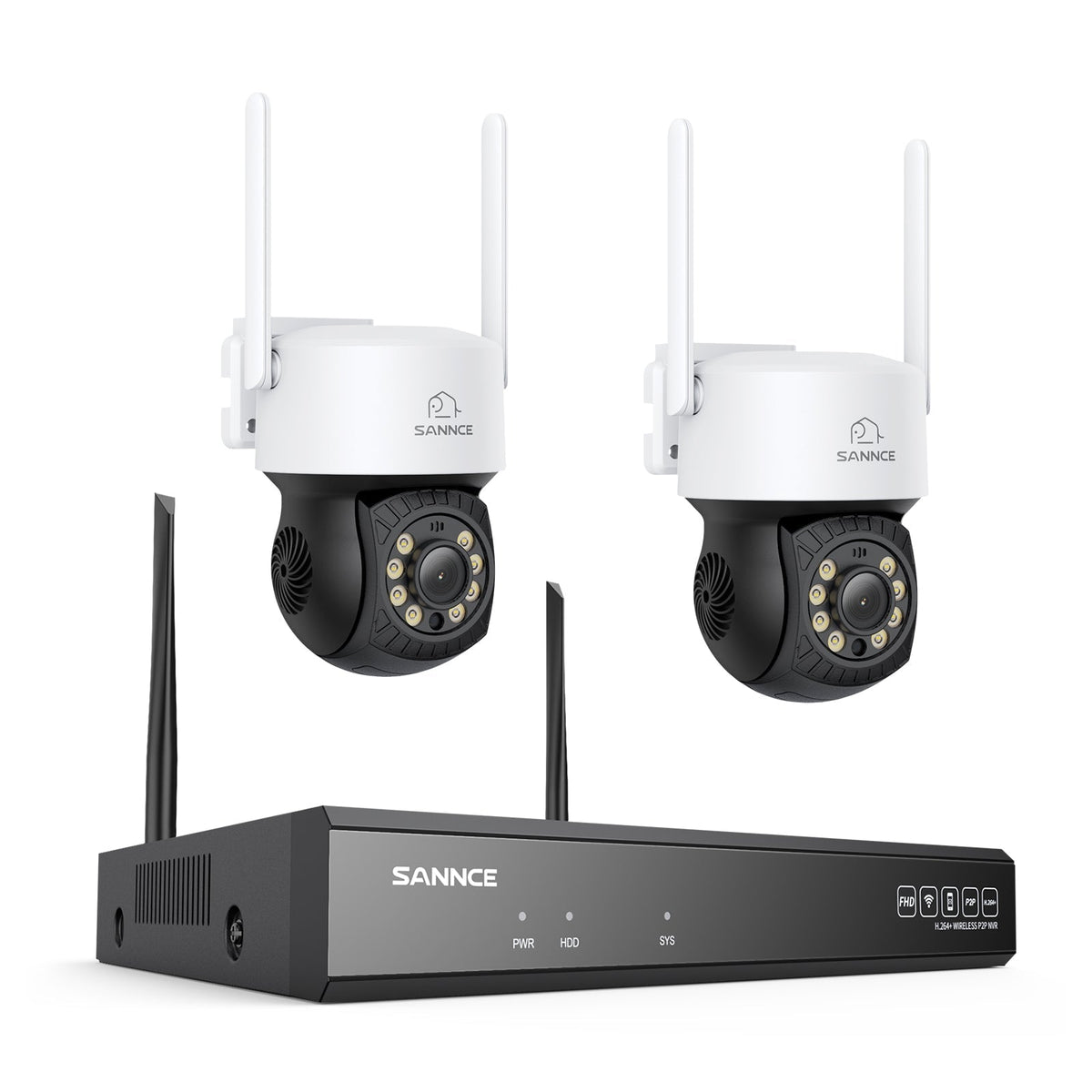 5MP 16-Kanal Kabelloses CCTV-PT-Kamerasystem mit 8MP NVR, 2× 5MP WLAN-IP-Kameras mit Schwenk- & Neigefunktion, Audioaufzeichnung, KI-Personenerkennung, Alexa-kompatibel