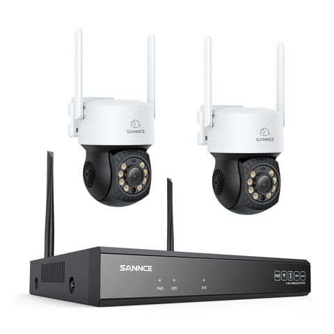 5MP 16-Kanal Kabelloses CCTV-PT-Kamerasystem mit 8MP NVR, 2× 5MP WLAN-IP-Kameras mit Schwenk- & Neigefunktion, Audioaufzeichnung, KI-Personenerkennung, Alexa-kompatibel