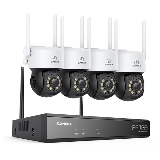 3MP 16-Kanal Kabelloses CCTV-PT-Kamerasystem mit 8MP NVR, 4× 3MP WLAN-IP-Kameras mit Schwenk- & Neigefunktion, Audioaufzeichnung, KI-Personenerkennung, Alexa-kompatibel