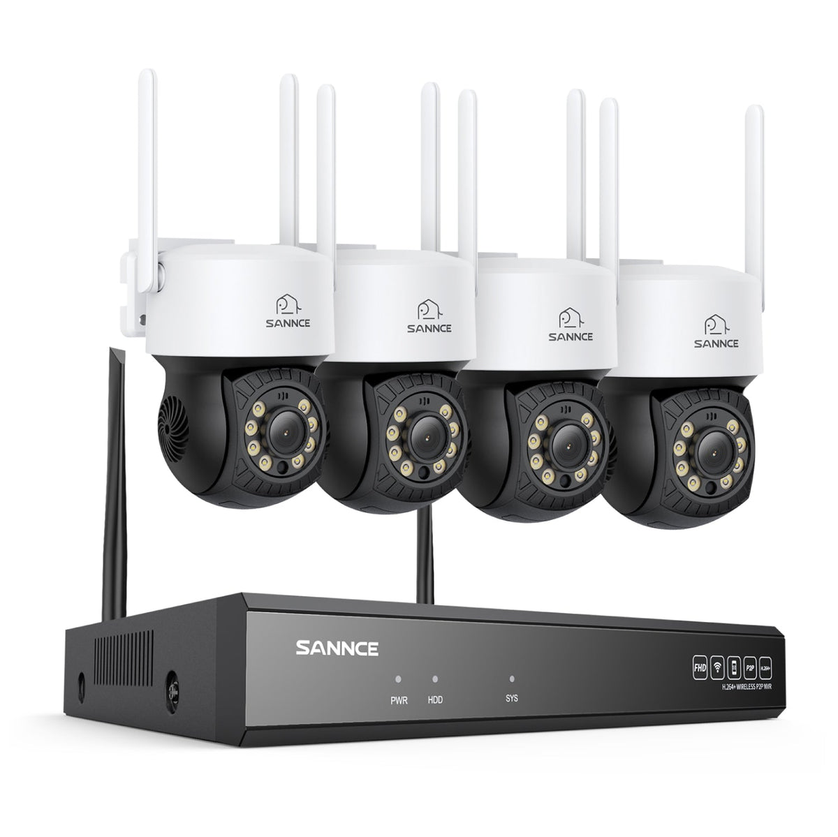 5MP 16-Kanal Kabelloses CCTV-PT-Kamerasystem mit 8MP NVR, 4× 5MP WLAN-IP-Kameras mit Schwenk- & Neigefunktion, Audioaufzeichnung, KI-Personenerkennung, Alexa-kompatibel