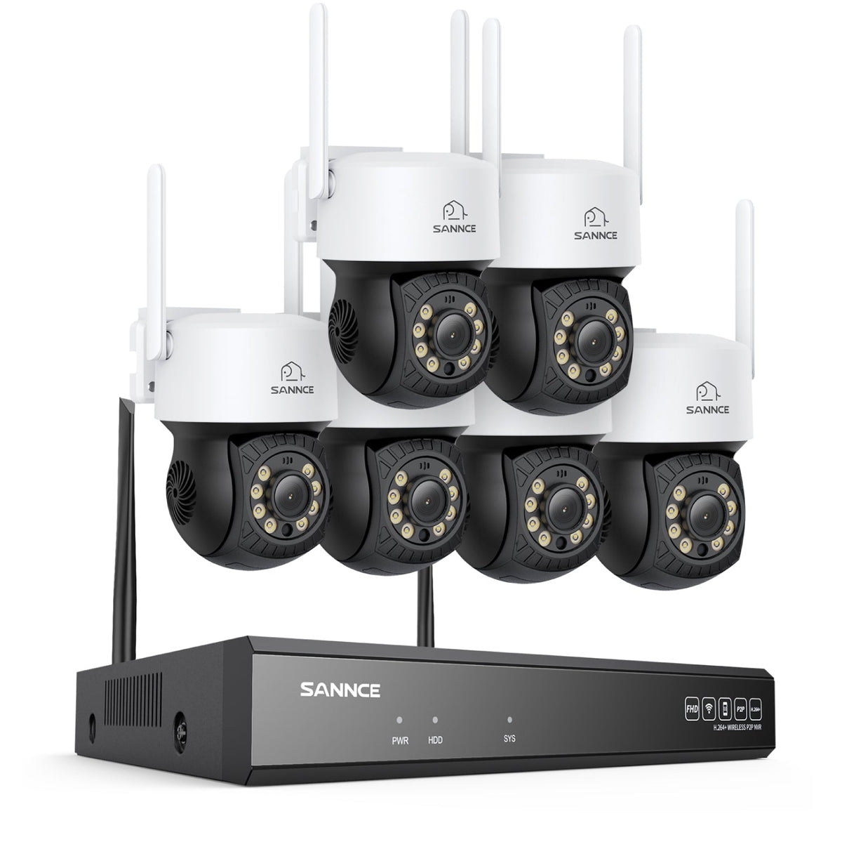 5MP 16-Kanal Kabelloses CCTV-PT-Kamerasystem mit 8MP NVR, 6× 5MP WLAN-IP-Kameras mit Schwenk- & Neigefunktion, Audioaufzeichnung, KI-Personenerkennung, Alexa-kompatibel