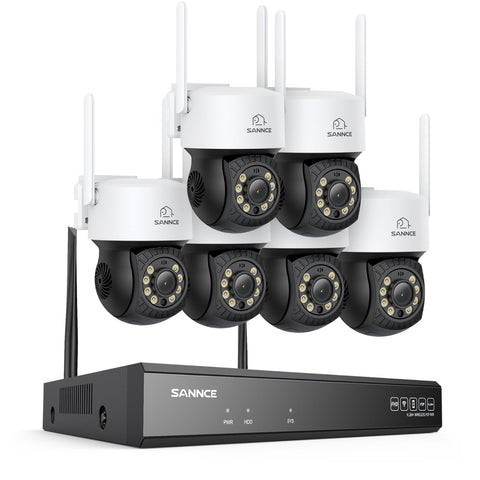 5MP 16-Kanal Kabelloses CCTV-PT-Kamerasystem mit 8MP NVR, 6× 5MP WLAN-IP-Kameras mit Schwenk- & Neigefunktion, Audioaufzeichnung, KI-Personenerkennung, Alexa-kompatibel
