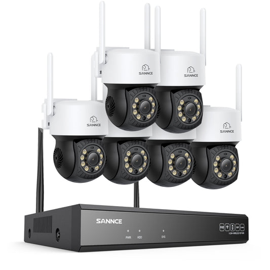 3MP 16-Kanal Kabelloses CCTV-PT-Kamerasystem mit 8MP NVR, 6× 3MP WLAN-IP-Kameras mit Schwenk- & Neigefunktion, Audioaufzeichnung, KI-Personenerkennung, Alexa-kompatibel