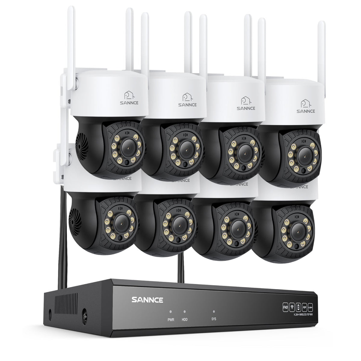 5MP 16-Kanal Kabelloses CCTV-PT-Kamerasystem mit 8MP NVR, 8× 5MP WLAN-IP-Kameras mit Schwenk- & Neigefunktion, Audioaufzeichnung, KI-Personenerkennung, Alexa-kompatibel