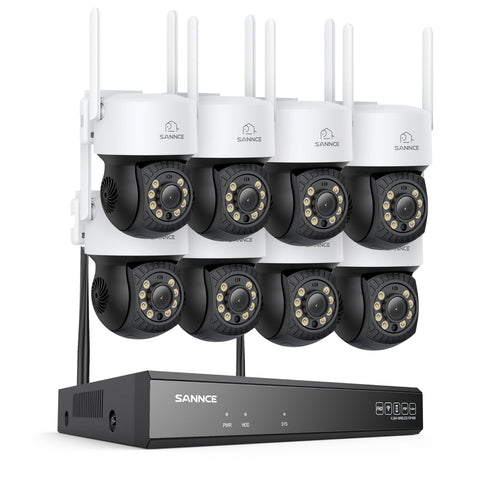 5MP 16-Kanal Kabelloses CCTV-PT-Kamerasystem mit 8MP NVR, 8× 5MP WLAN-IP-Kameras mit Schwenk- & Neigefunktion, Audioaufzeichnung, KI-Personenerkennung, Alexa-kompatibel