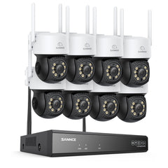 5MP 16-Kanal Kabelloses CCTV-PT-Kamerasystem mit 8MP NVR, 8× 5MP WLAN-IP-Kameras mit Schwenk- & Neigefunktion, Audioaufzeichnung, KI-Personenerkennung, Alexa-kompatibel