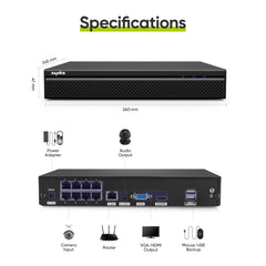 4K 8-Kanal PoE NVR, bis zu 10 Kanal (8 x PoE Kameras + 2 x WLAN IP Kameras), Audio-Aufnahme,ONVIF Unterstützung