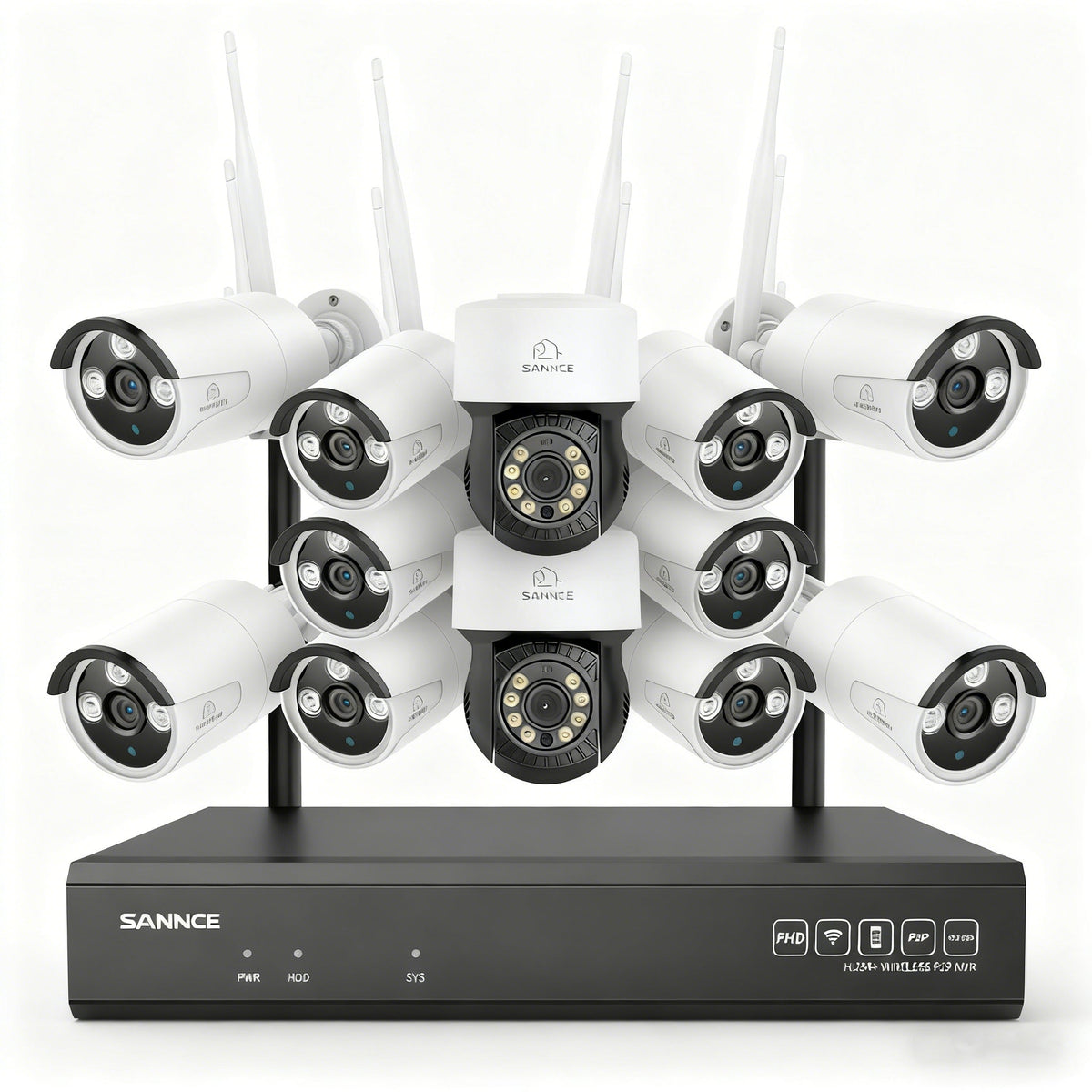 5MP 16-Kanal WLAN CCTV-Kamerasystem mit 8MP NVR, 5MP Schwenk- & Neige-IP-Kameras, Audioaufnahme, KI-Menscherkennung, Kompatibel mit Alexa (2× PT-Kameras, 10× Bullet-Kameras, 8MP 16CH NVR)