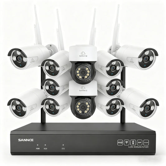 5MP 16-Kanal WLAN CCTV-Kamerasystem mit 8MP NVR, 5MP Schwenk- & Neige-IP-Kameras, Audioaufnahme, KI-Menscherkennung, Kompatibel mit Alexa (2× PT-Kameras, 10× Bullet-Kameras, 8MP 16CH NVR)