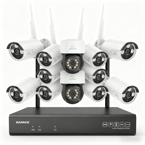 3MP 16-Kanal Kabelloses CCTV-Überwachungssystem mit PT- & Bullet-Kameras, 8MP NVR, 3MP WLAN-IP-Kamera, Gegensprechfunktion, IP66 Wasserdicht, Smarte KI-Personenerkennung, Kompatibel mit Alexa