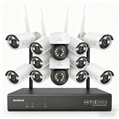 3MP 16-Kanal Kabelloses CCTV-Überwachungssystem mit PT- & Bullet-Kameras, 8MP NVR, 3MP WLAN-IP-Kamera, Gegensprechfunktion, IP66 Wasserdicht, Smarte KI-Personenerkennung, Kompatibel mit Alexa