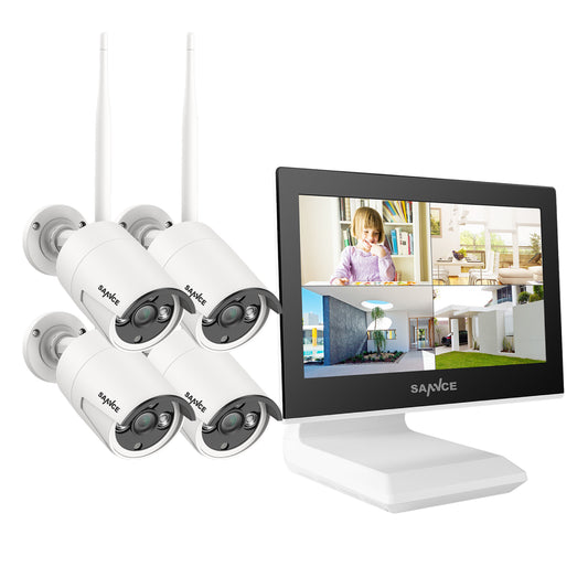 zertifiziert überholt WLAN Überwachungskamera Set mit Monitor 4CH 5MP NVR und 4X 3MP WiFi Kameras Aussen System mit Bildschirm Personenerkennung, Unterstützt Alexa